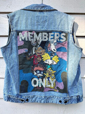 Members Only x Nickelodeon Denim Vest Rugrats Arnold Catdog Rocko 90s Large
